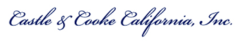Elegant cursive handwriting of the text "castle & cooke california, inc." in blue ink.